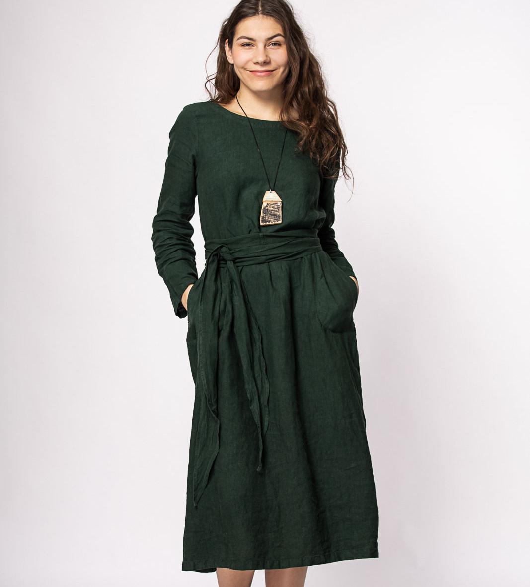 Ľanové šaty Oriana smaragd