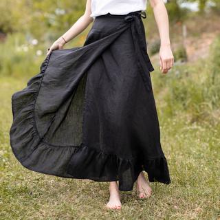 Ľanová sukňa Rosana čierna DOPREDAJ