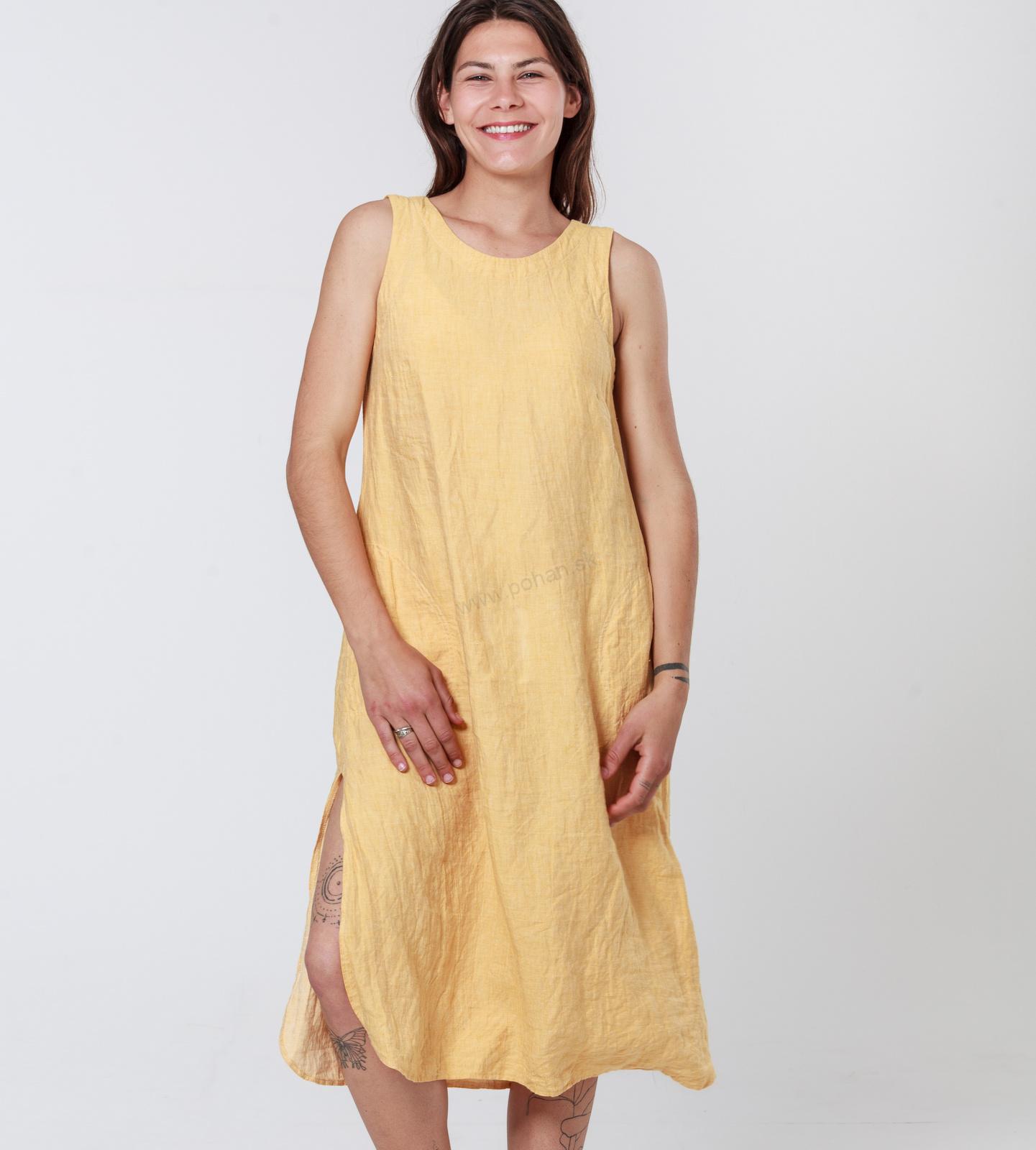 Ľanové šaty Nona žltá DOPREDAJ