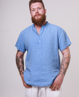 Ľanová košeľa Mojmír modrá s krátky rukávom